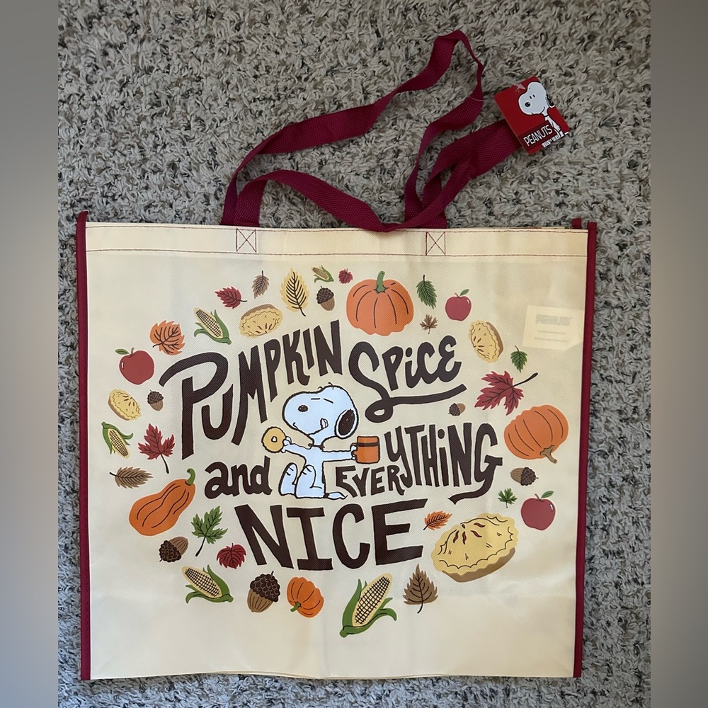 🎃 Peanuts Pumpkin Spice & Everything Nice Extra Large Reusable Tote Bag, NWT - Picture 2 of 4